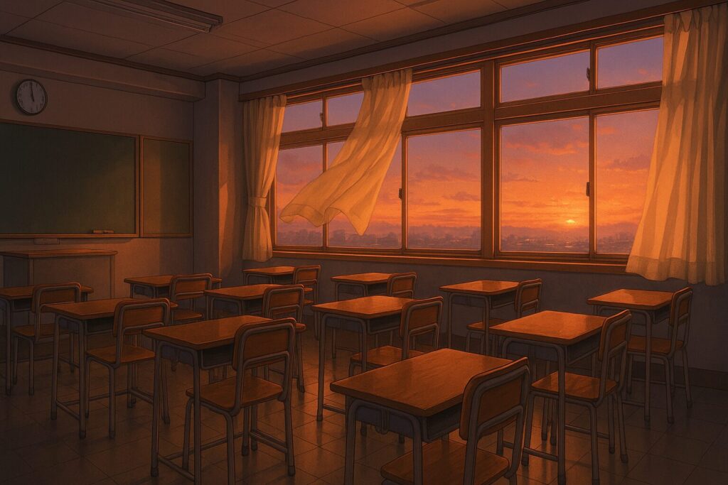 夕暮れ時の教室